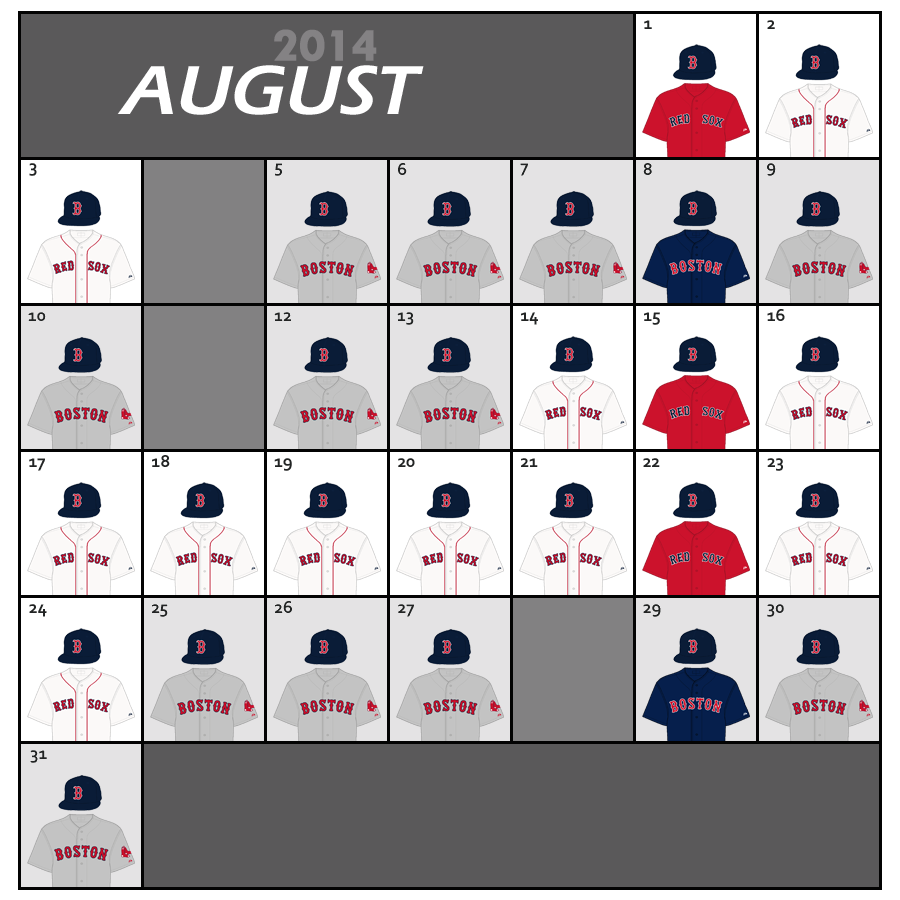 August 2014 Uniform Lineup for the Boston Red Sox