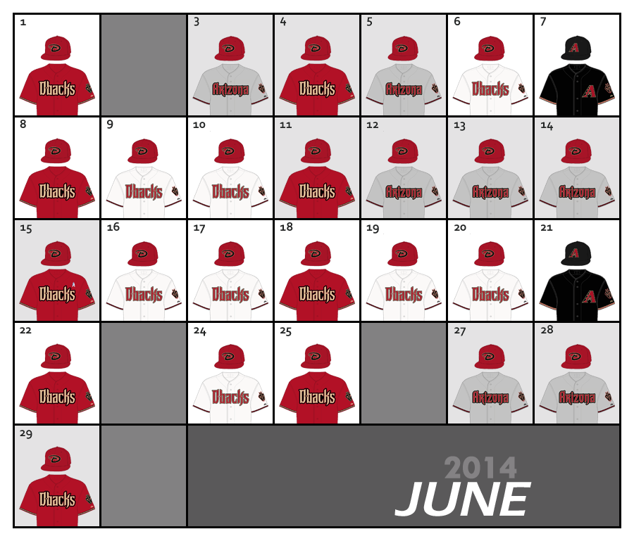 June 2014 Uniform Lineup for the Arizona Diamondbacks