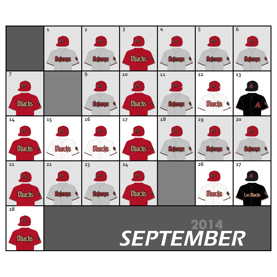 September 2014 Uniform Lineup for the Arizona Diamondbacks