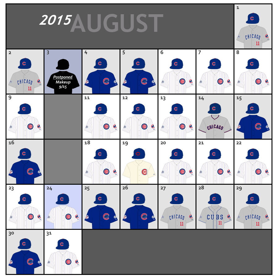 August 2015 Uniforms for the Chicago Cubs