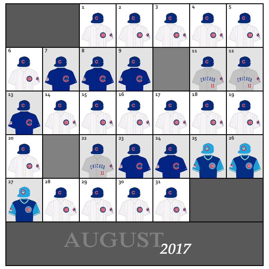 August 2017 Uniforms for the Chicago Cubs