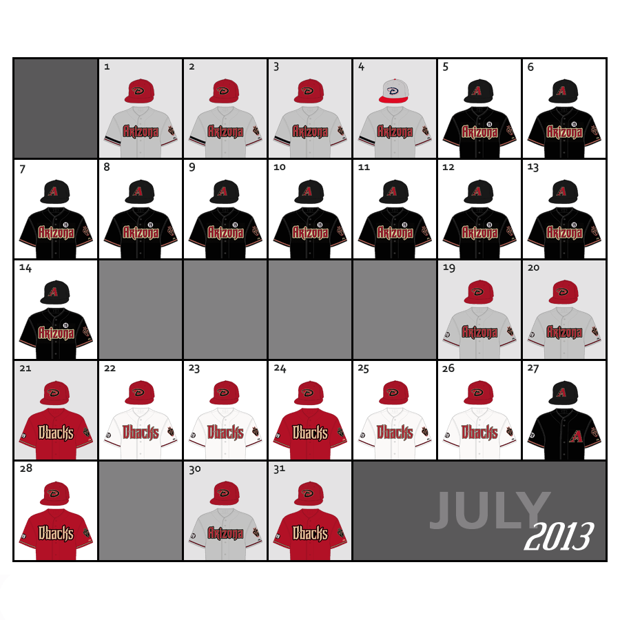 July 2013 Uniform Lineup for the Arizona Diamondbacks
