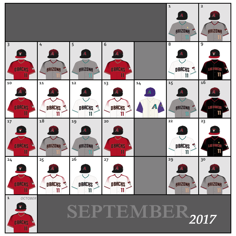 September 2017 Uniform Lineup for the Arizona Diamondbacks