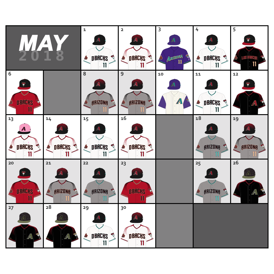 May 2018 Uniform Lineup for the Arizona Diamondbacks