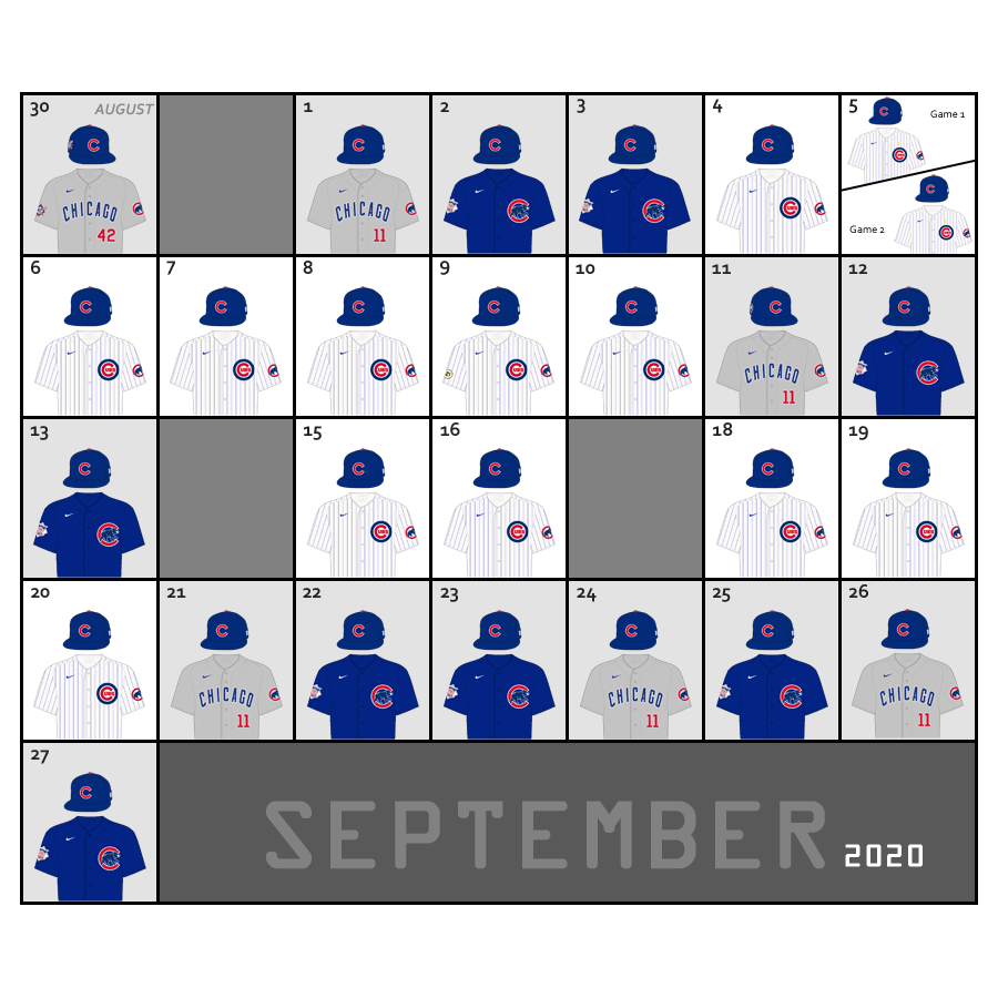 September 2020 Uniforms for the Chicago Cubs