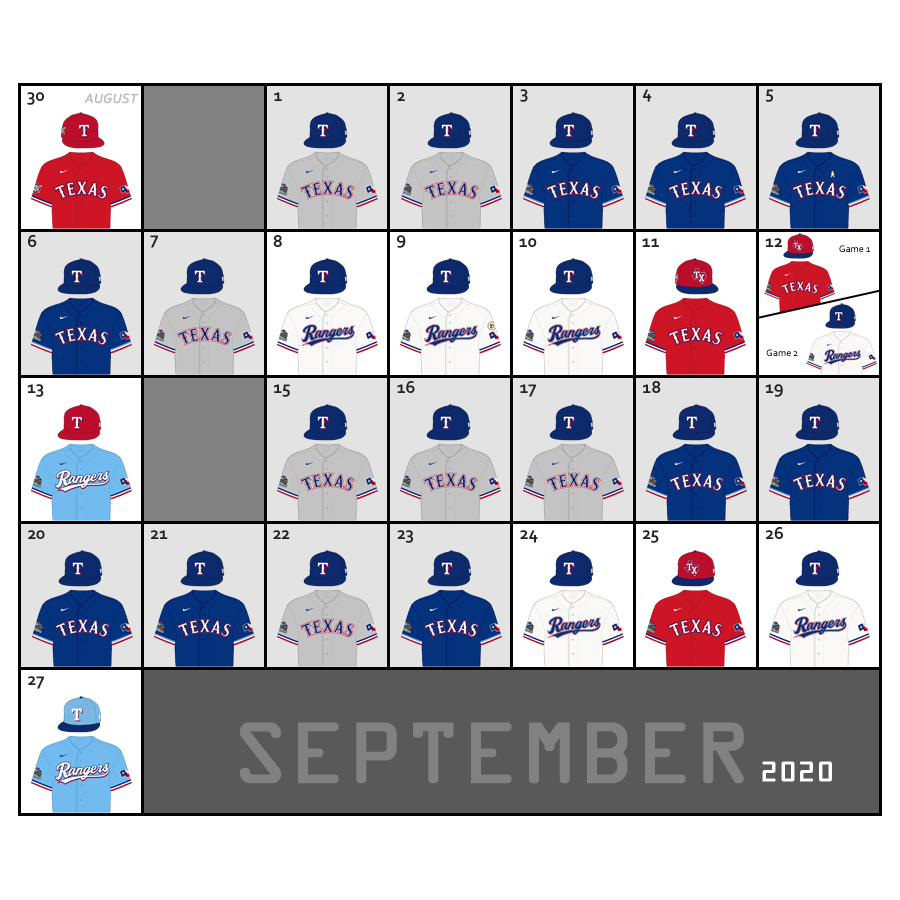 Texas Rangers Uniform Lineup
