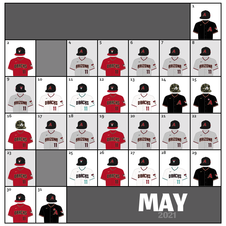 May 2021 Uniform Lineup for the Arizona Diamondbacks