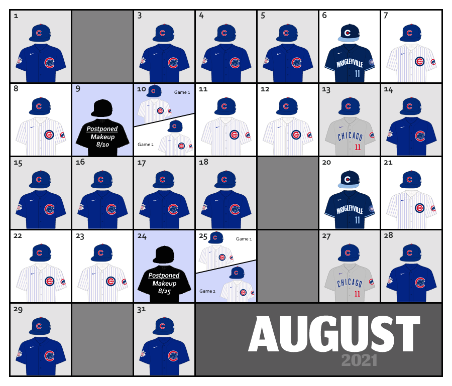 August 2021 Uniforms for the Chicago Cubs