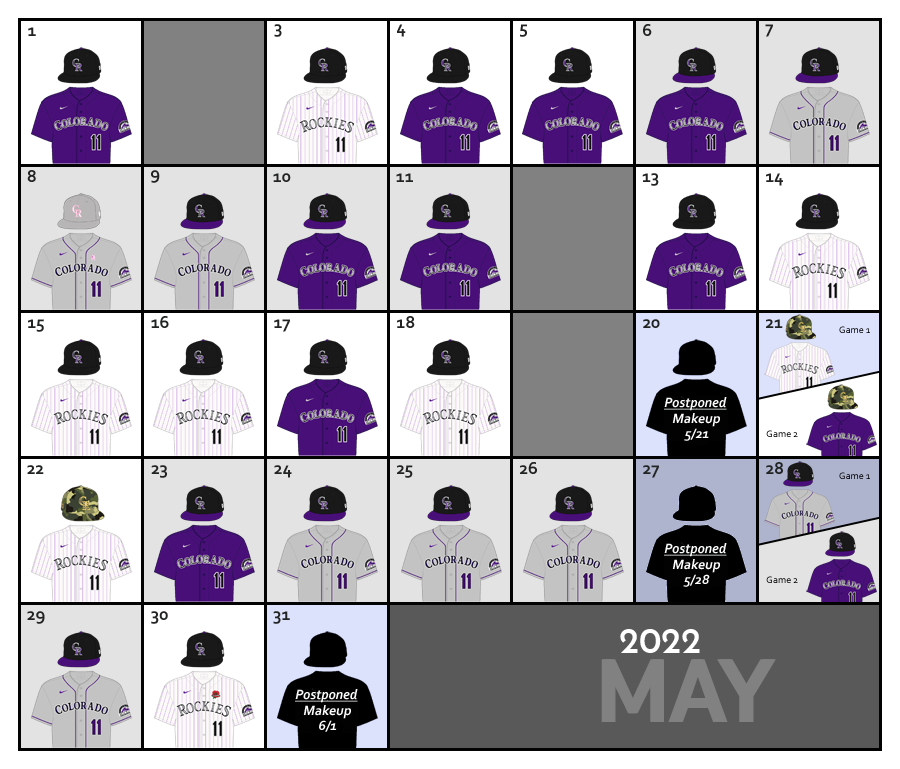 May 2022 Uniform Lineup for the Colorado Rockies