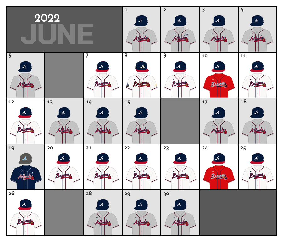 June 2022 Uniform Lineup for the Atlanta Braves